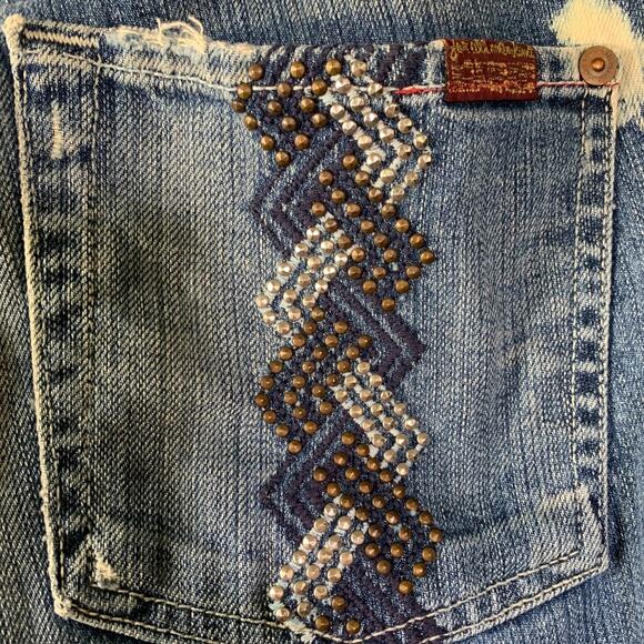 7 For All Mankind Dojo Jeans Womens Sz 27 Blue Flare Wide Leg Bootcut Dark Wash - Picture 6 of 9